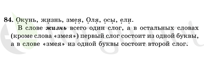 Страница (упражнение) 84 учебника. Ответ на вопрос упражнения 84 ГДЗ решебник по русскому языку 1 класс Рамзаева