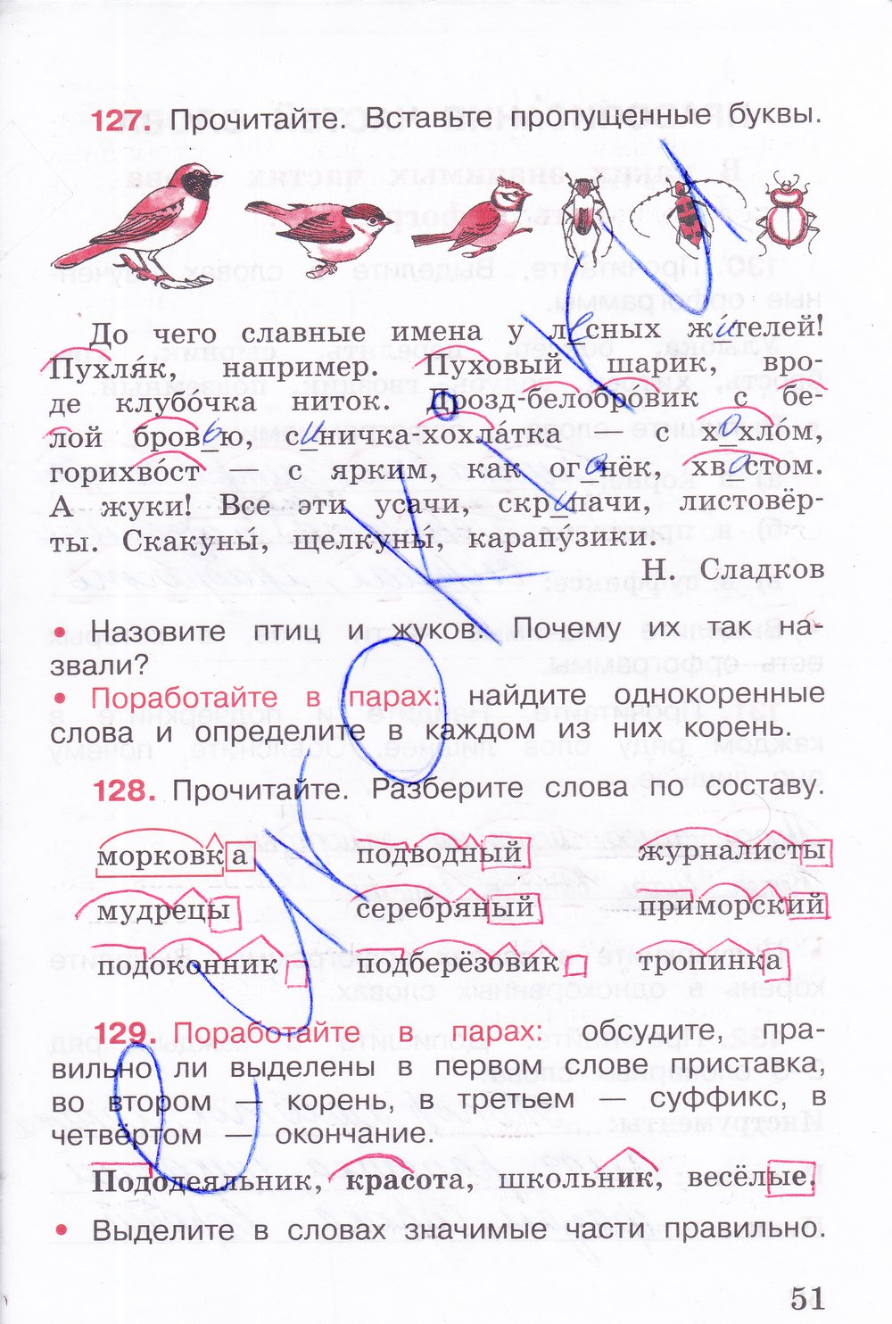 Страница (упражнение) 51 рабочей тетради. Страница 51 ГДЗ рабочая тетрадь по русскому языку 3 класс Канакина