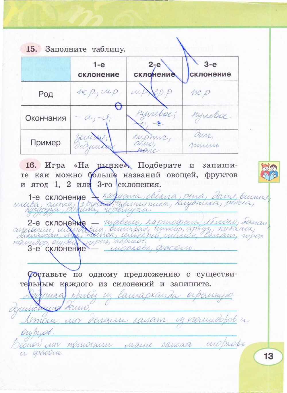 Страница (упражнение) 13 рабочей тетради. Страница 13 ГДЗ рабочая тетрадь по русскому языку 4 класс Климанова, Бабушкина