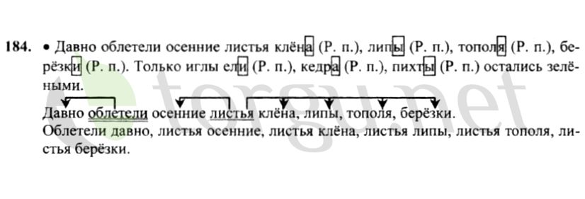 Страница (упражнение) 184 учебника. Ответ на вопрос упражнения 184 ГДЗ решебник по русскому языку 4 класс Канакина, Горецкий