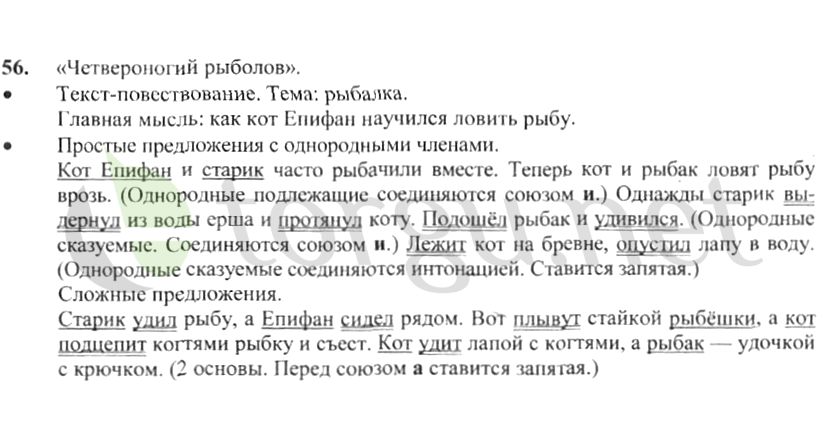 Страница (упражнение) 56 учебника. Ответ на вопрос упражнения 56 ГДЗ решебник по русскому языку 4 класс Канакина, Горецкий