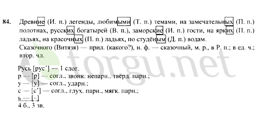 Страница (упражнение) 84 учебника. Ответ на вопрос упражнения 84 ГДЗ решебник по русскому языку 4 класс Канакина, Горецкий