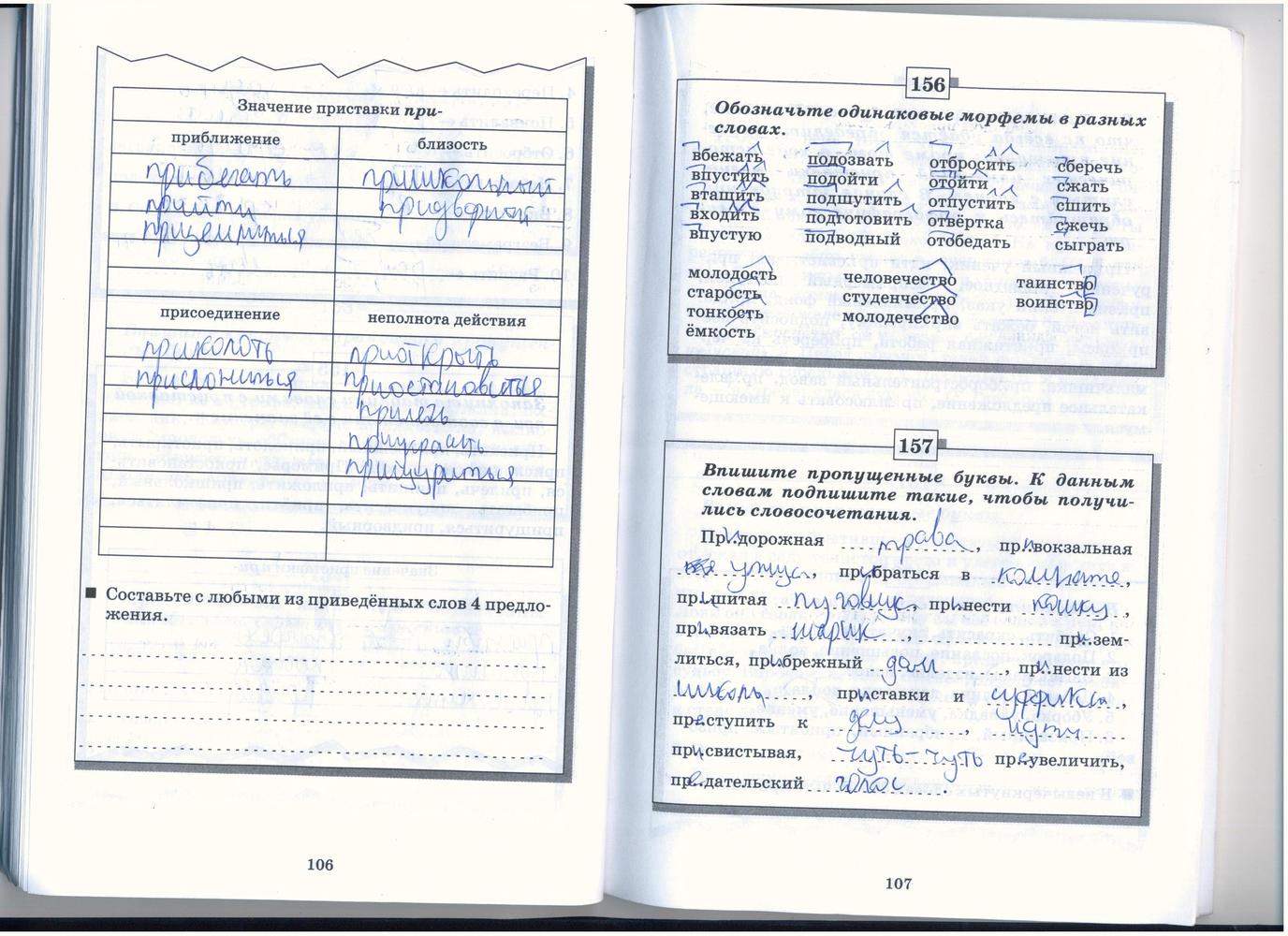 Страница (упражнение) 106-107 рабочей тетради. Страница 106-107 ГДЗ рабочая тетрадь по русскому языку 5 класс Бабайцева, Беднарская