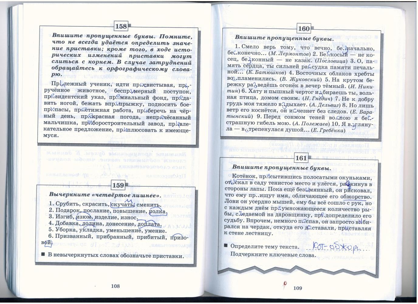 Страница (упражнение) 108-109 рабочей тетради. Страница 108-109 ГДЗ рабочая тетрадь по русскому языку 5 класс Бабайцева, Беднарская