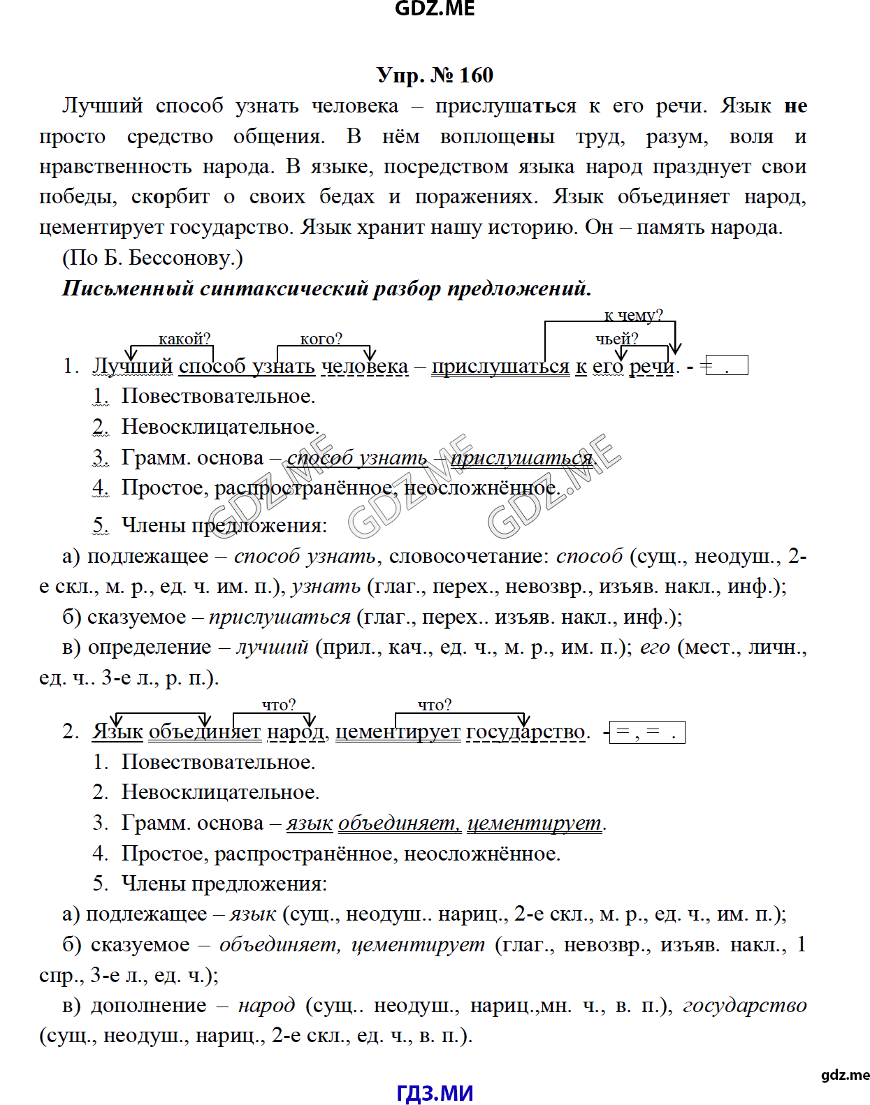 Страница (упражнение) 160 рабочей тетради. Ответ на вопрос упражнения 160 ГДЗ по русскому языку 8 класс Тростенцова Ладыженская Дейкина